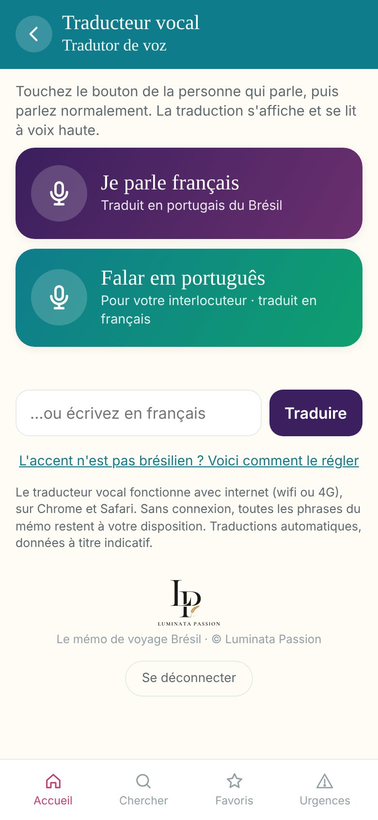 Le traducteur vocal de l'appli